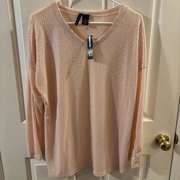 New Direction Women's Long Sleeve Embellished Blush Knit Sweater ~ Med ~ NWT - Picture 1 of 4